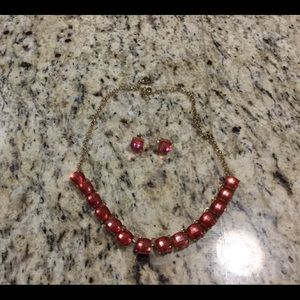 Beautiful coral pink jewel necklace & earring set